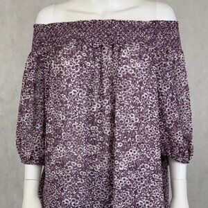 Ann Taylor Loft Sakura Floral Off-The-Shoulder Blouse, Size XSP